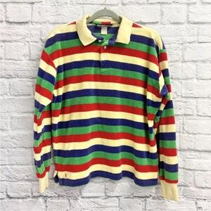 VTG Polo Ralph Lauren Mens Long Sleeve Polo Shirt Pony Velour Rainbow Striped